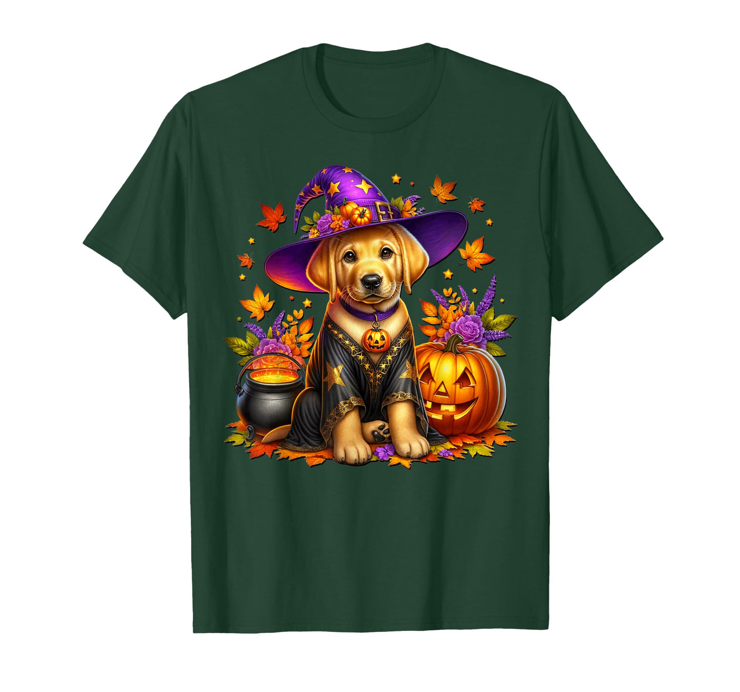 Golden Retriever Halloween Fall Graphic for Witchy Dog Mom T-Shirt