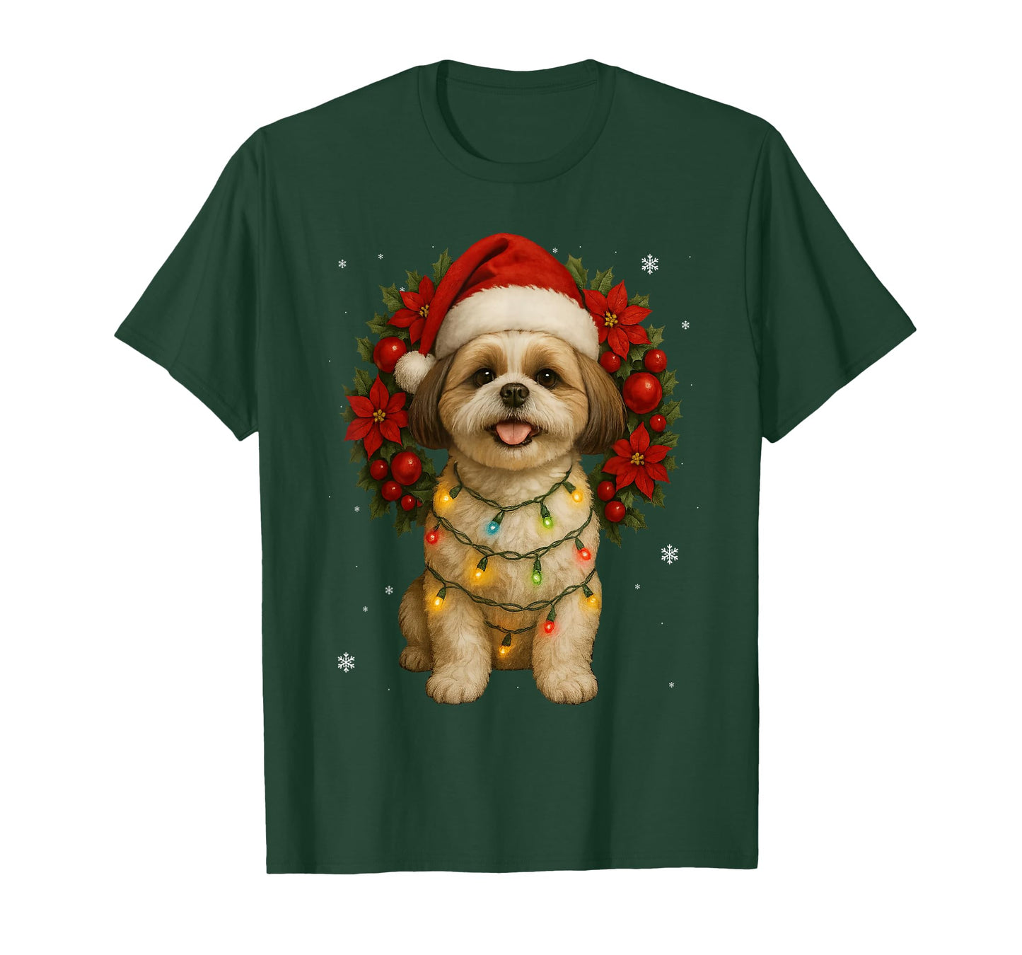 Cute Shih Tzu Christmas Dog Mistletoe Wreath Xmas Holidays T-Shirt