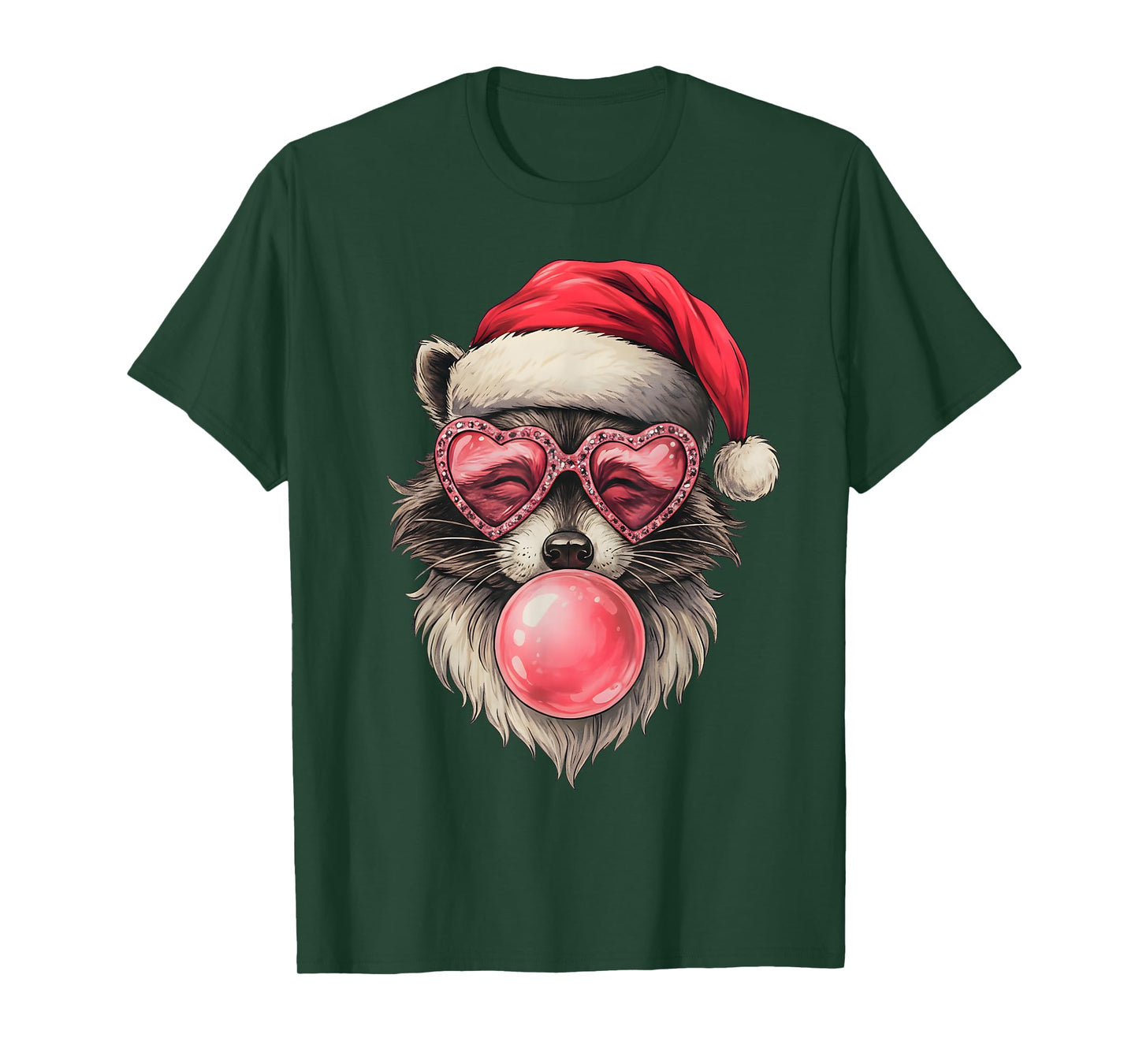 Pink Christmas Raccoon Vintage Funny Pink Santa Raccoon T-Shirt