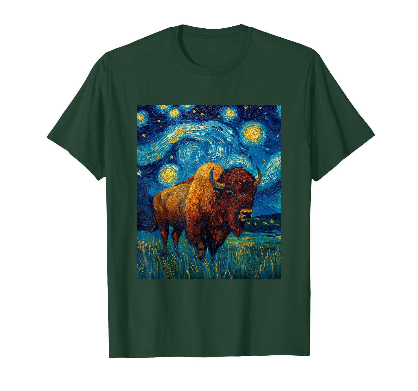 Bison Buffalo - Van Gogh Style - Starry Night Graphic T-Shirt