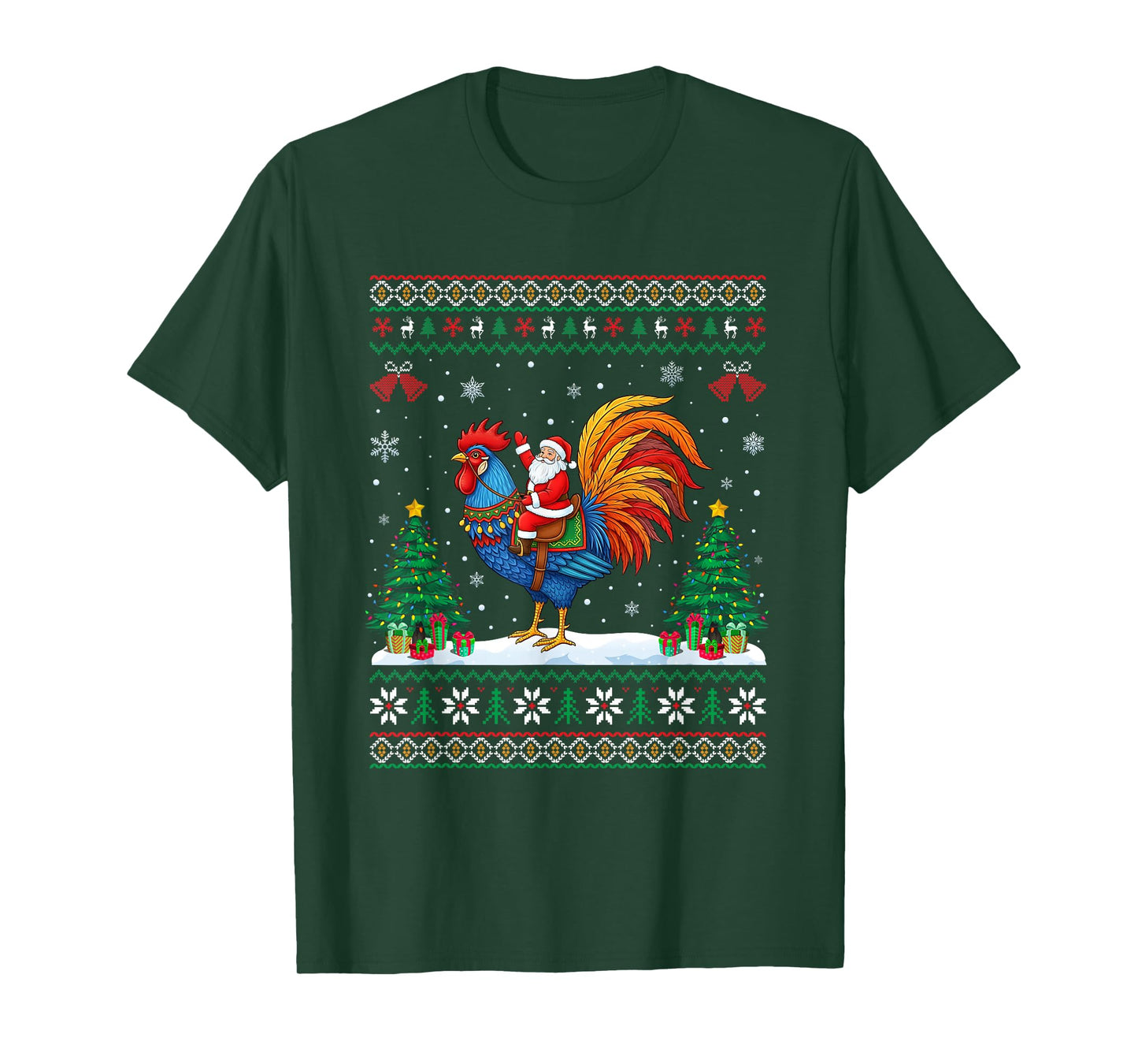 Santa Riding Rooster Funny Ugly Christmas Rooster Chicken T-Shirt