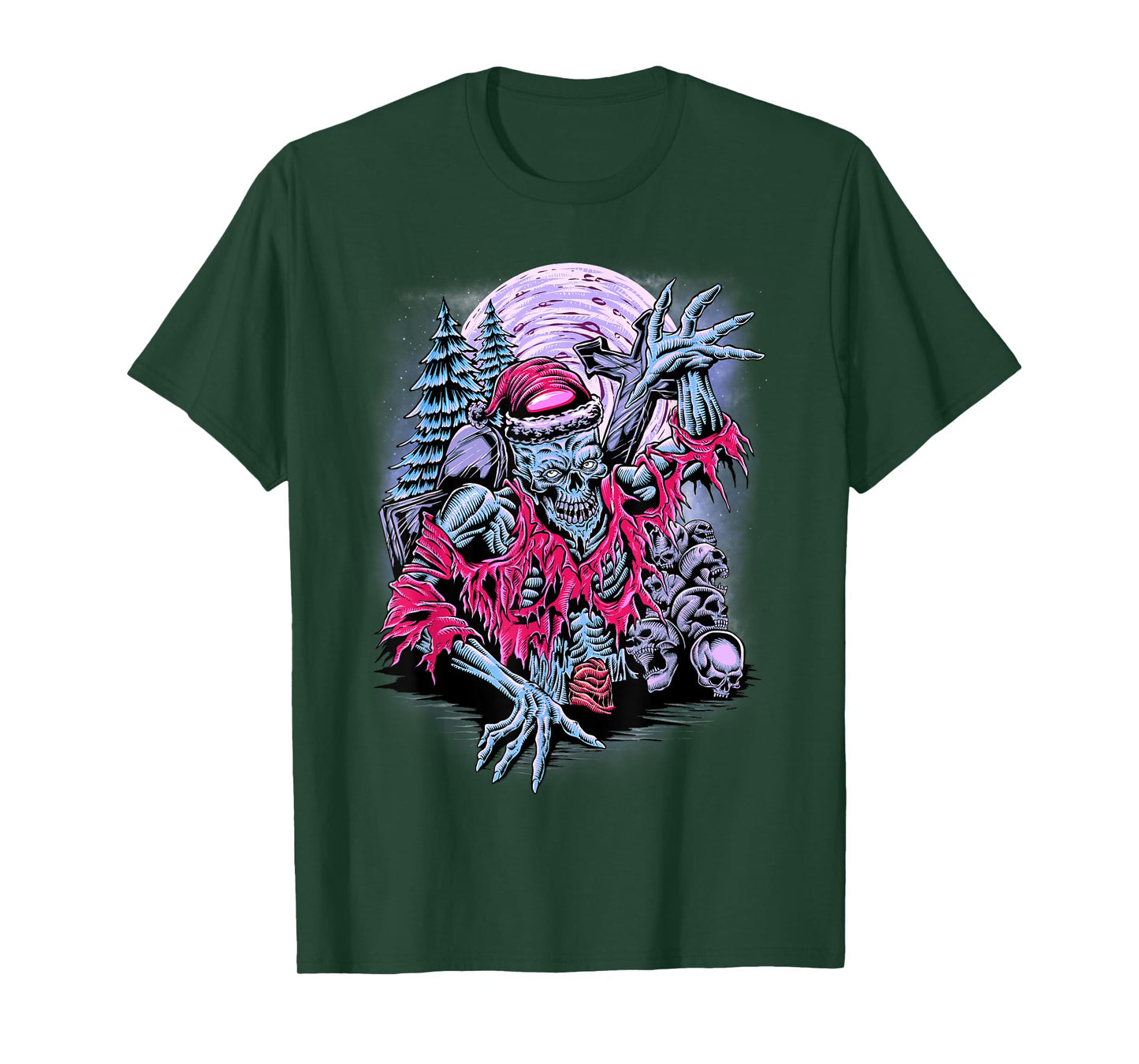 Horror Christmas Zombie Undead Santa Skull T-Shirt