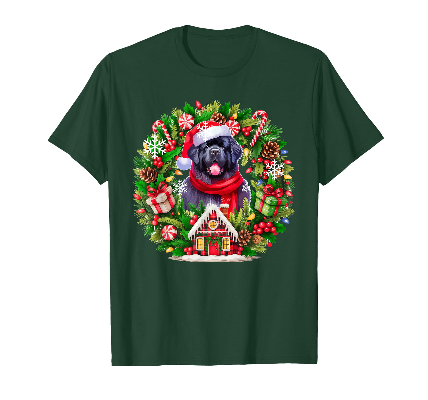 Santa Newfoundland Christmas Floral Circle Owner Kids T-Shirt