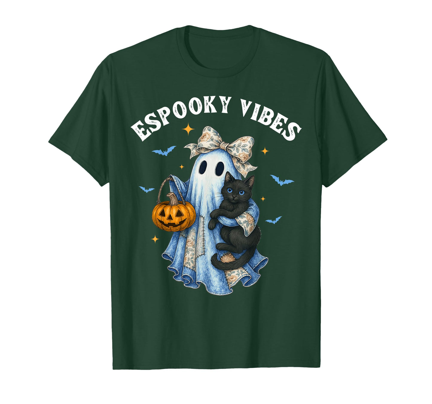 Spooky Vibes Ghost Witch Black Cat Funny Halloween Costumes T-Shirt