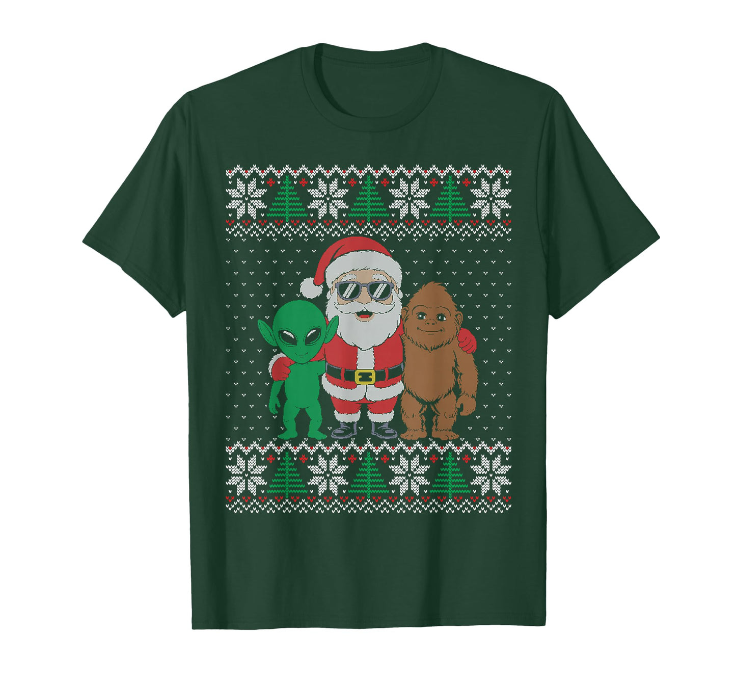 Santa Alien Bigfoot Ugly Sweater Christmas T-Shirt