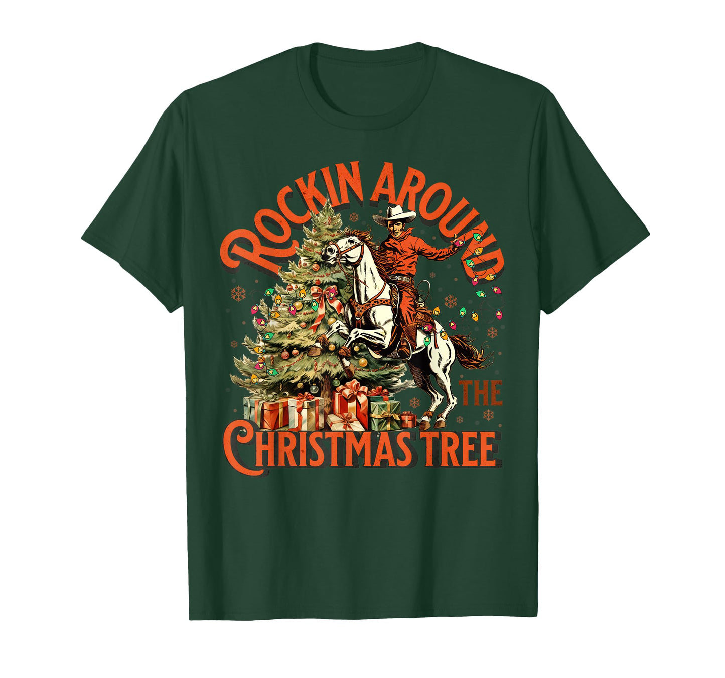 Retro Rockin Around Christmas Tree Cowboy Santa Riding Horse T-Shirt