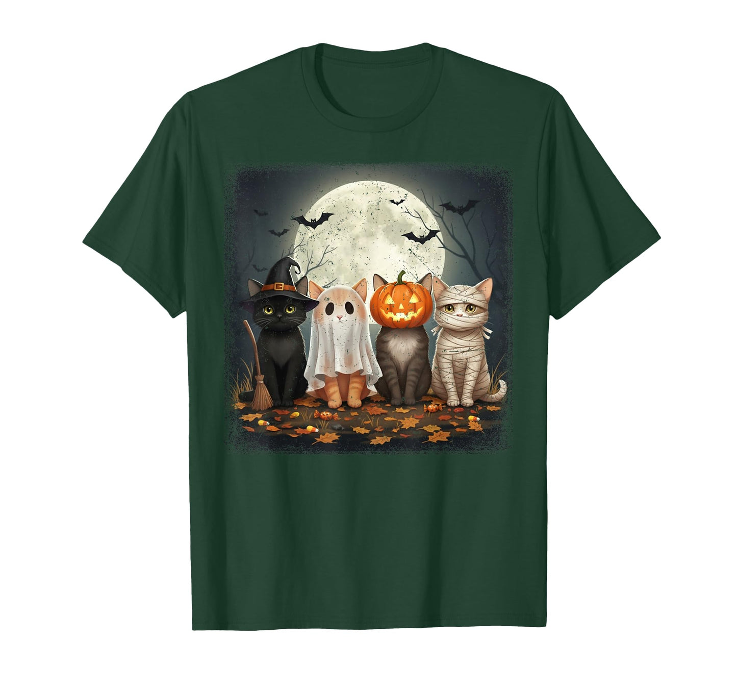 Kawaii Cats Pumpkin Ghost Witch Mummy Halloween Night T-Shirt