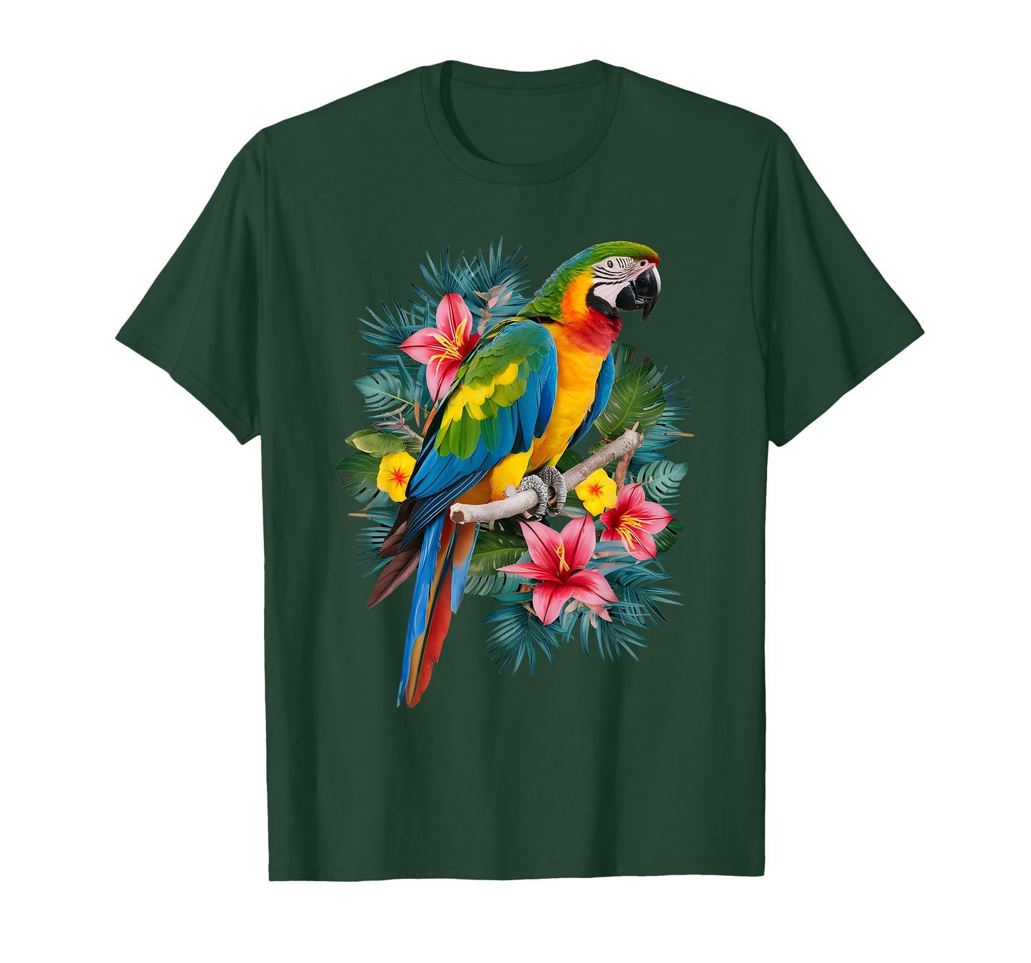 Parrot In Tropical Summer Flower Women Cockatiel Bird T-Shirt