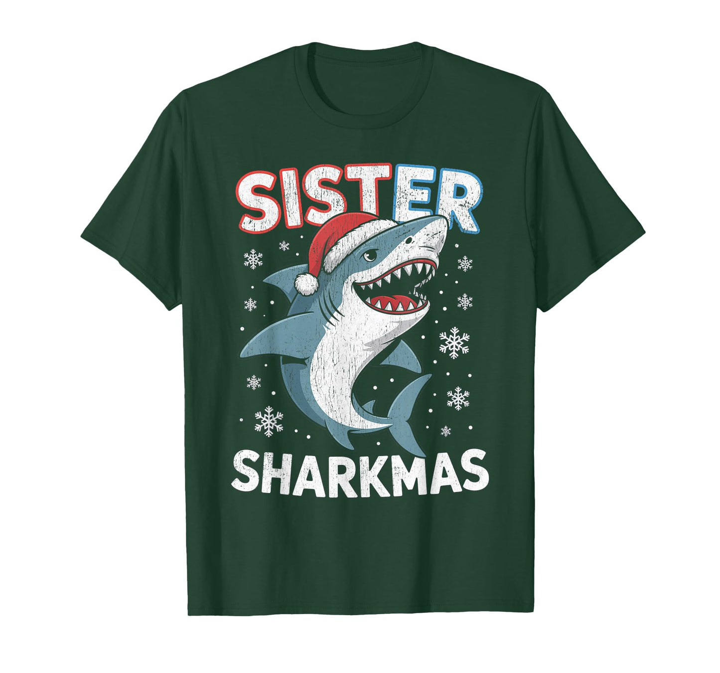 Sister Sharkmas Funny Shark Santa Hat Christmas T-Shirt
