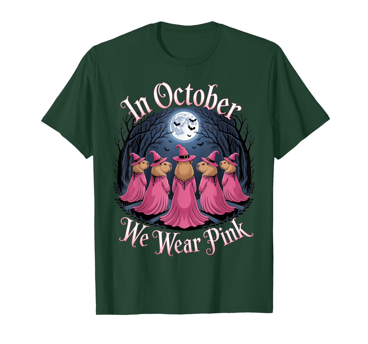 in October We Wear Pink Retro Witch Capybara Squad Feminism T-Shirt