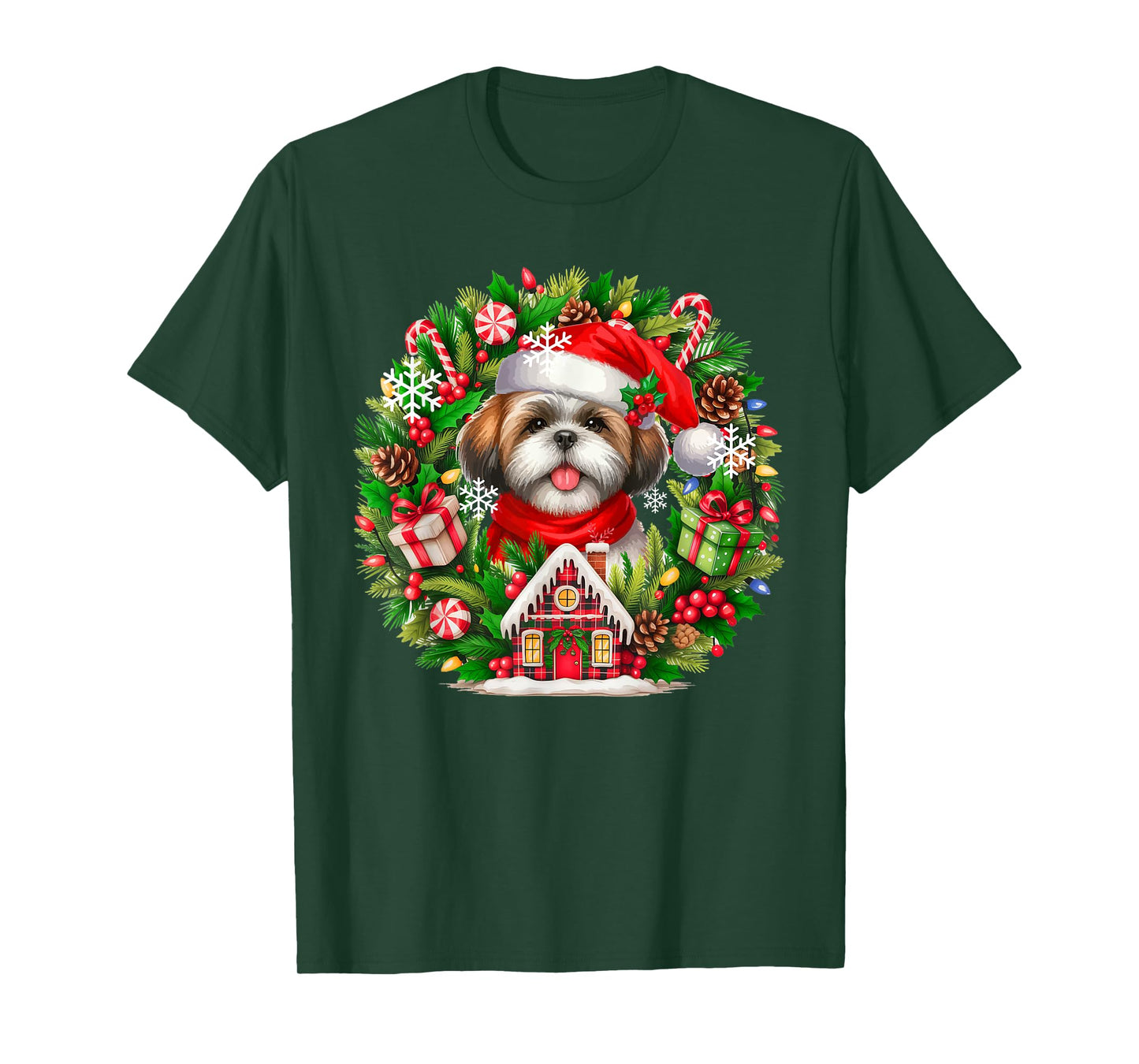 Santa Shih Tzu Christmas Floral Circle Matching Owner Kids T-Shirt
