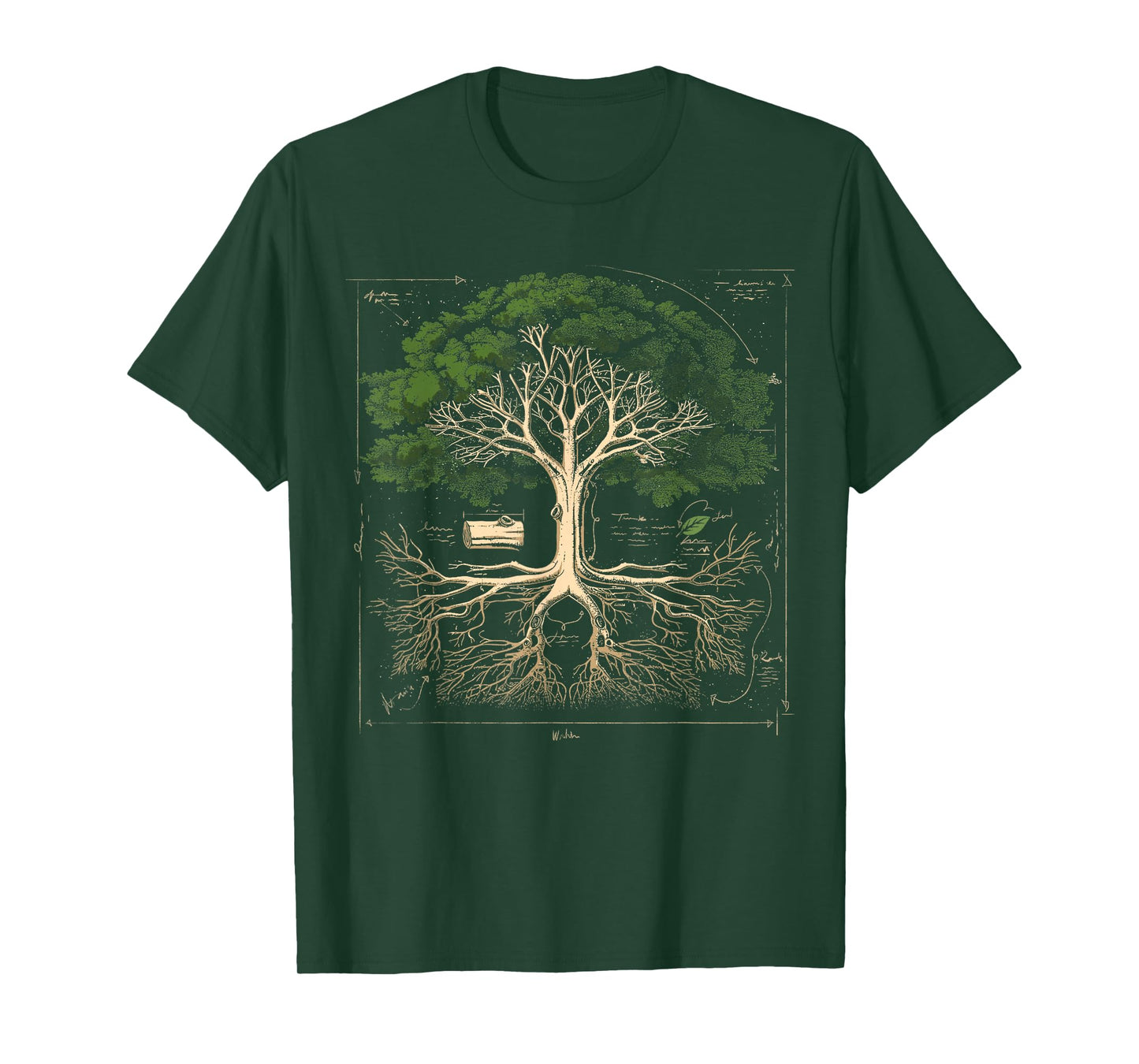GoshWow Tree Anatomy Shirt Tree Natural Oak Tree Woodsman Vintage T-Shirt