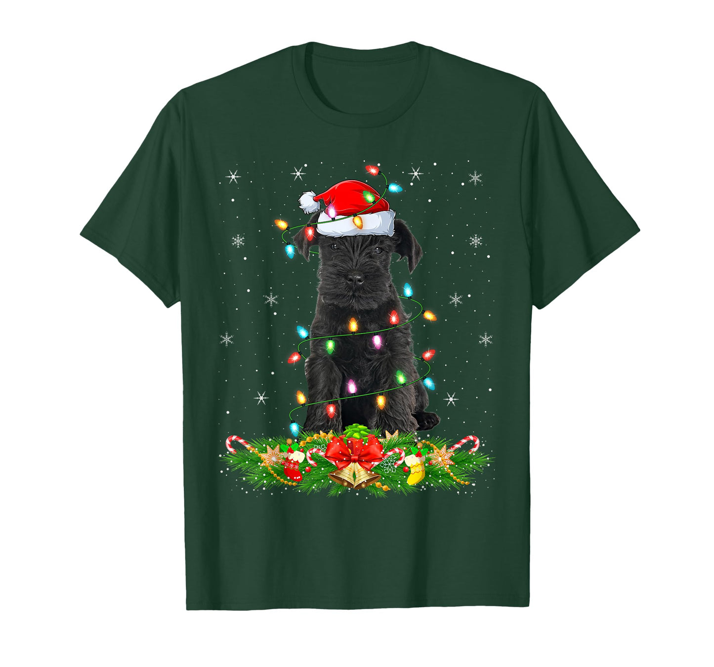 Miniature Schnauzer Dog Christmas Lights Funny Santa Xmas T-Shirt