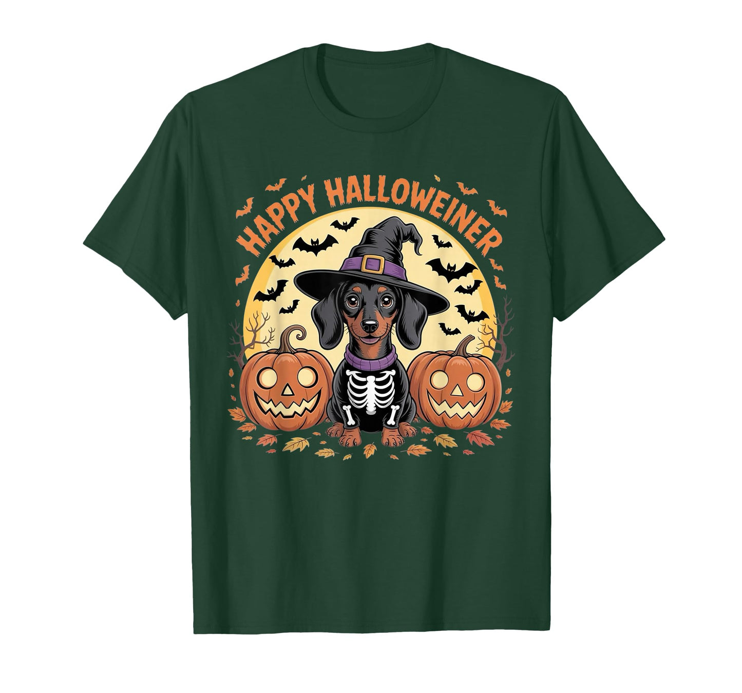 Happy Halloweiner Dachshund with Funny Halloween Pumpkins T-Shirt