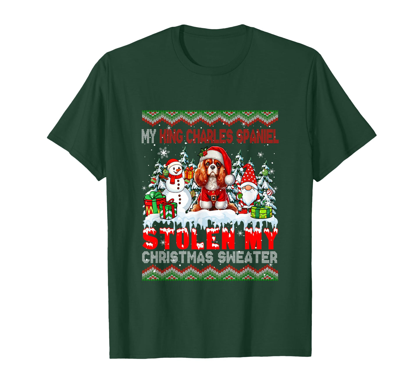 My King Charles Spaniel Stolen Christmas Sweater Dog Gnome T-Shirt