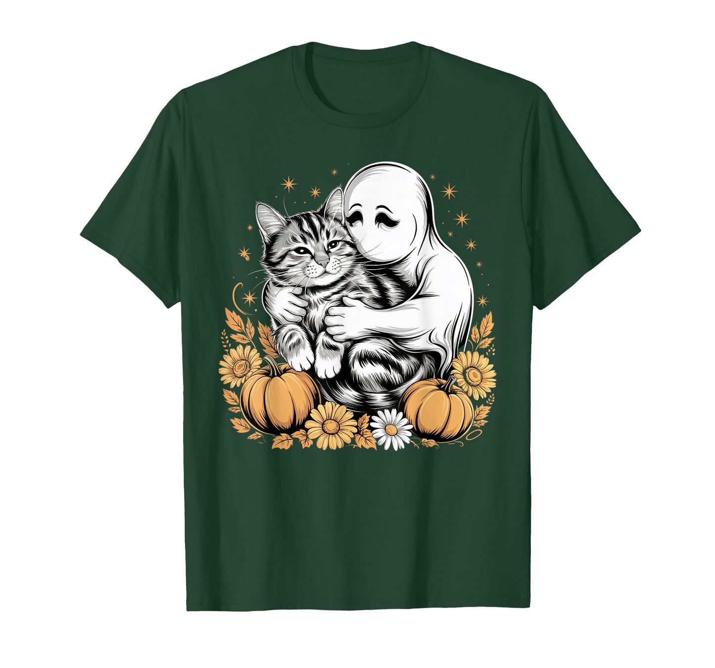 Womens Halloween Ghost Black Cat Ghost Halloween Girls T-Shirt