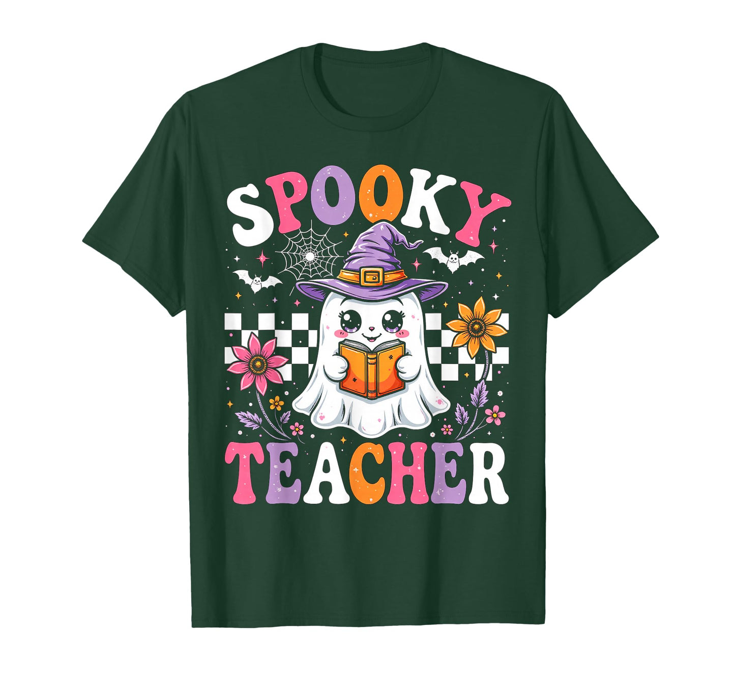 Spooky Teacher Funny Halloween 2025 Cute Ghost Boo Witch Hat T-Shirt