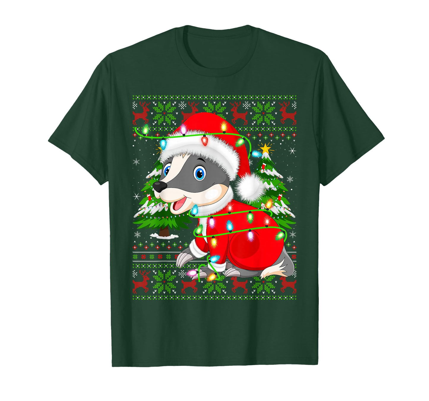 Badger Christmas Lights Cute Animal Ugly Xmas Sweaters T-Shirt
