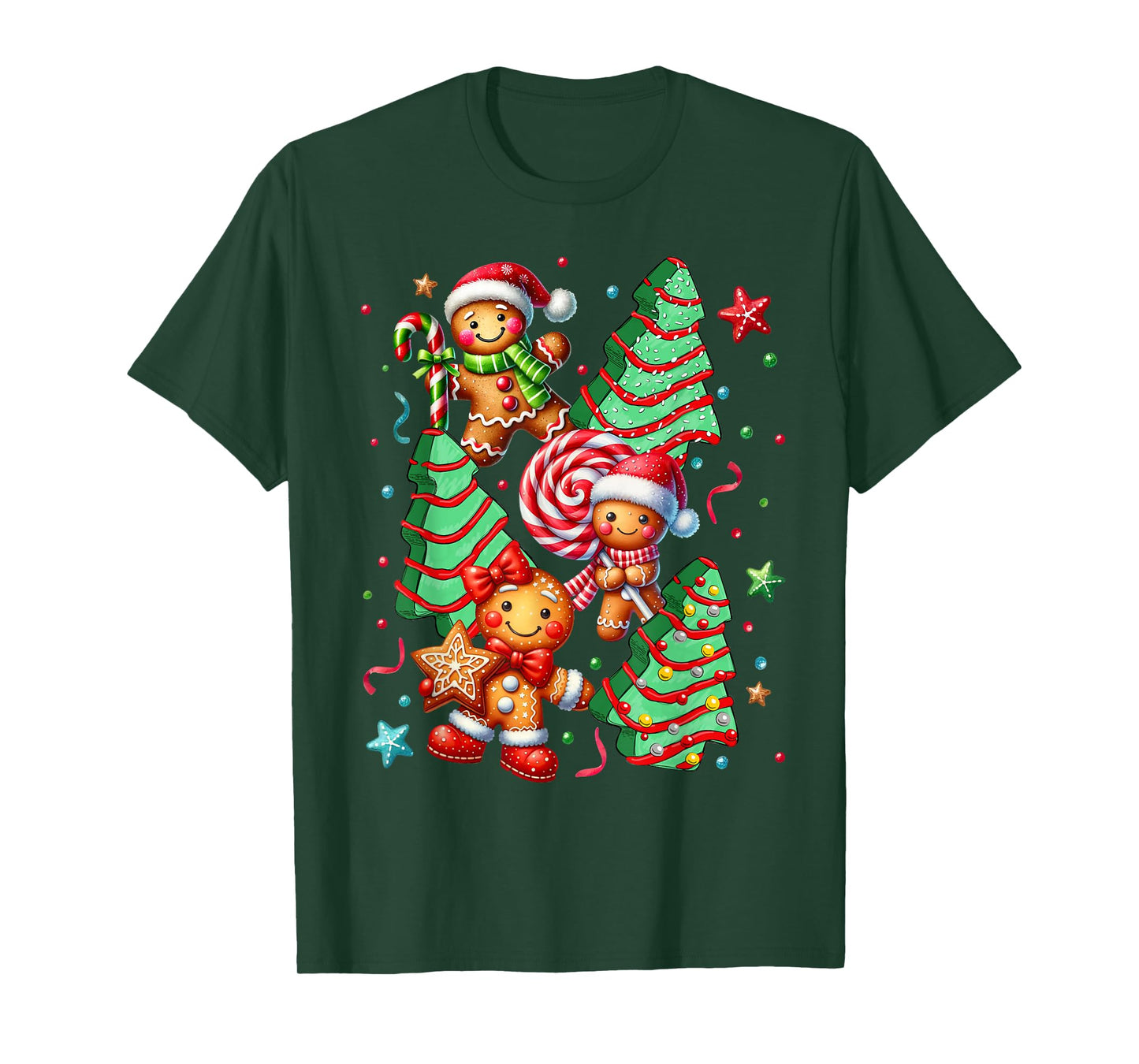 Cute Christmas Tree Santa Gingerbread Xmas Women Men T-Shirt