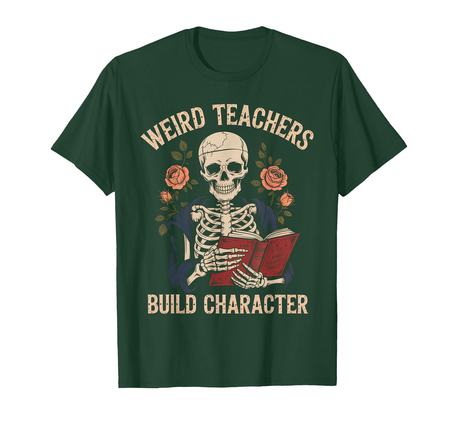 Funny Skeleton Book Floral Skull Halloween Teacher for Women T-Shirt