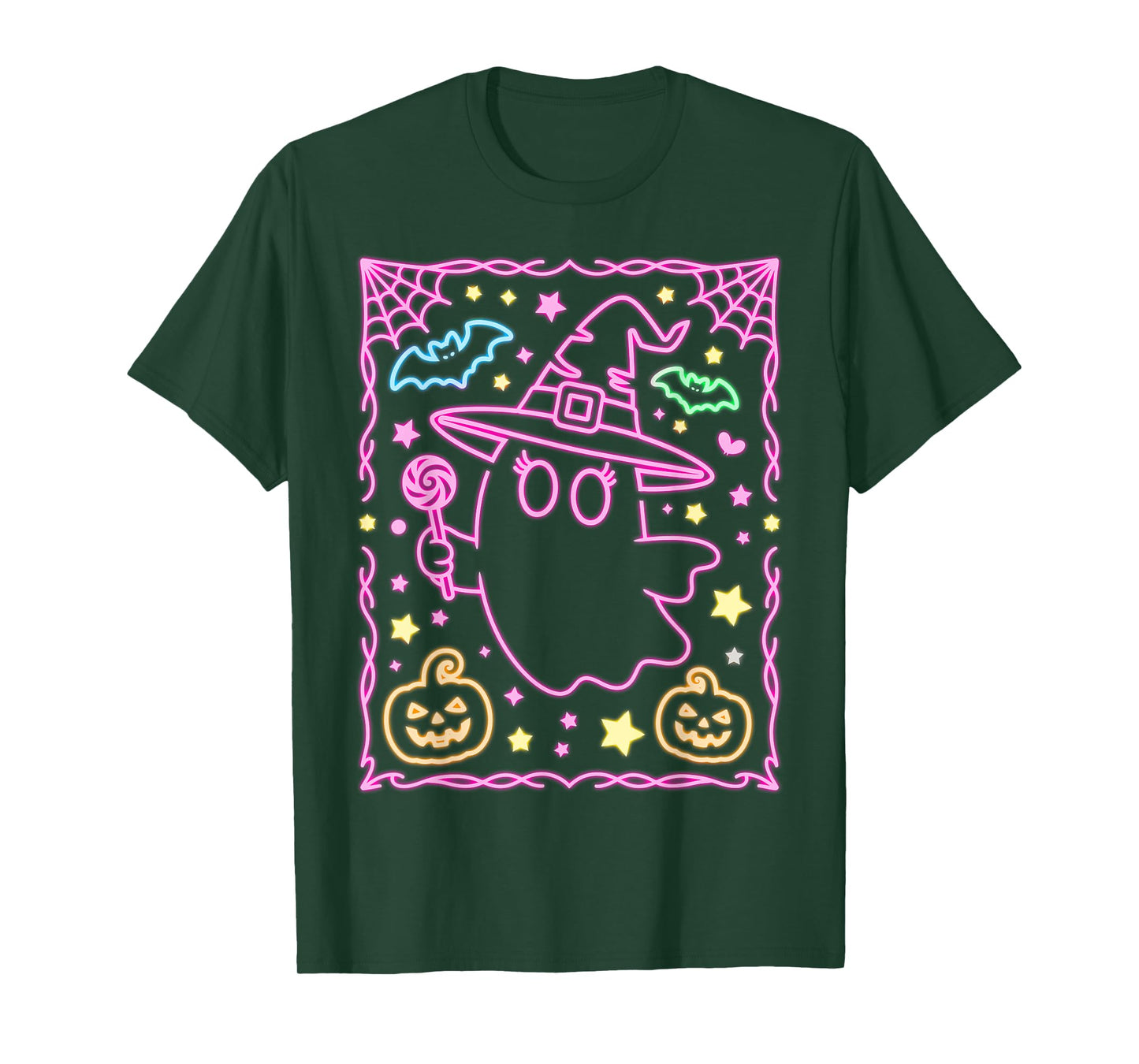 Cute Halloween Girls Pink Ghost Witch Candy Pumpkin Kids T-Shirt