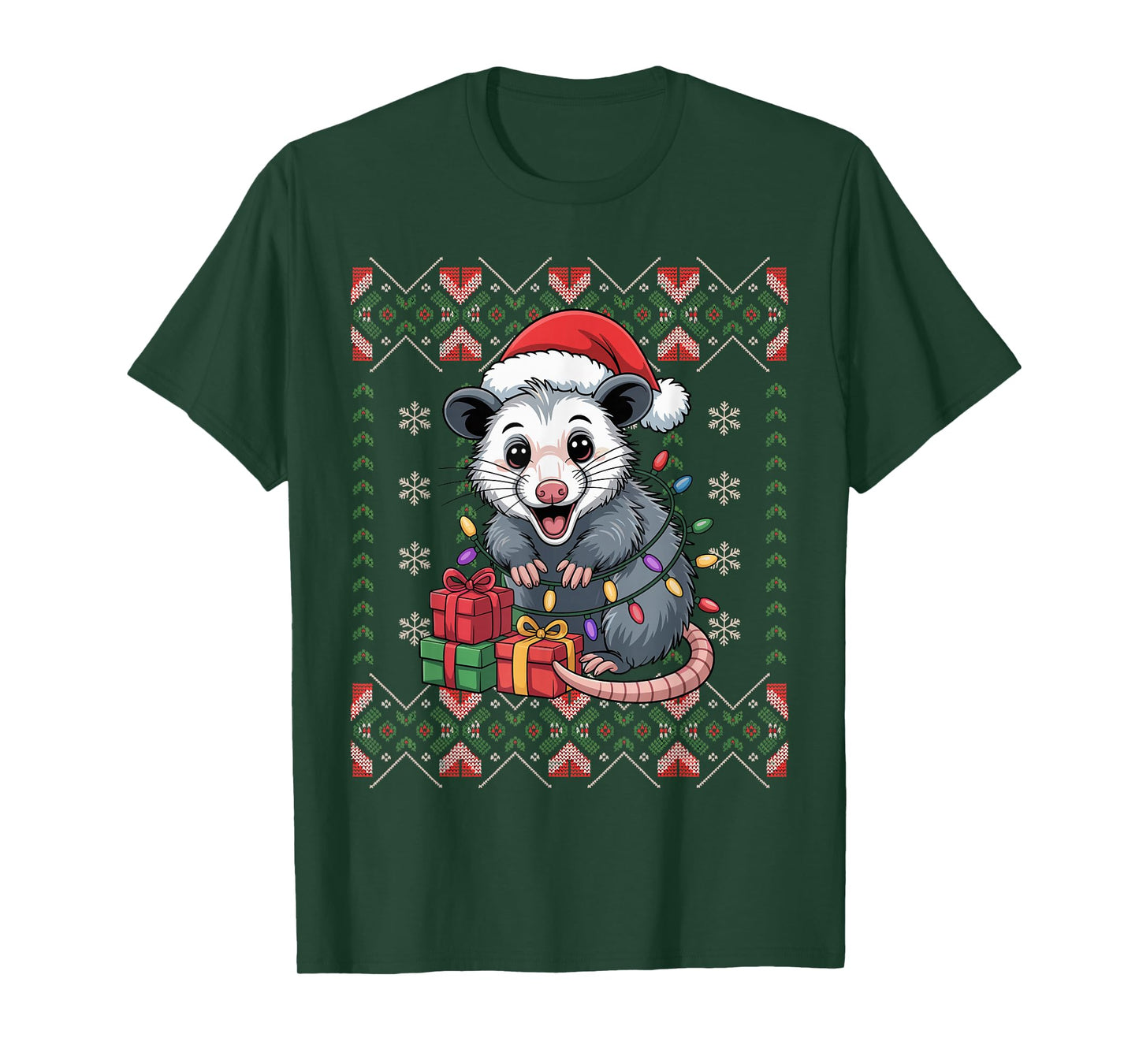 Santa Opossum Christmas Ugly Sweater Funny Holiday Pajamas T-Shirt