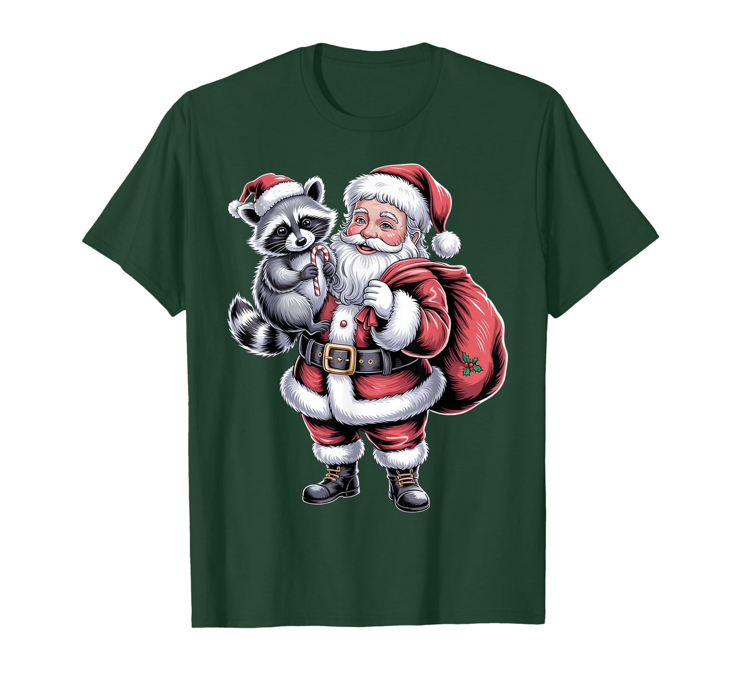 Cute Raccoon Santa Christmas Holiday Cartoon Funny Raccoons T-Shirt