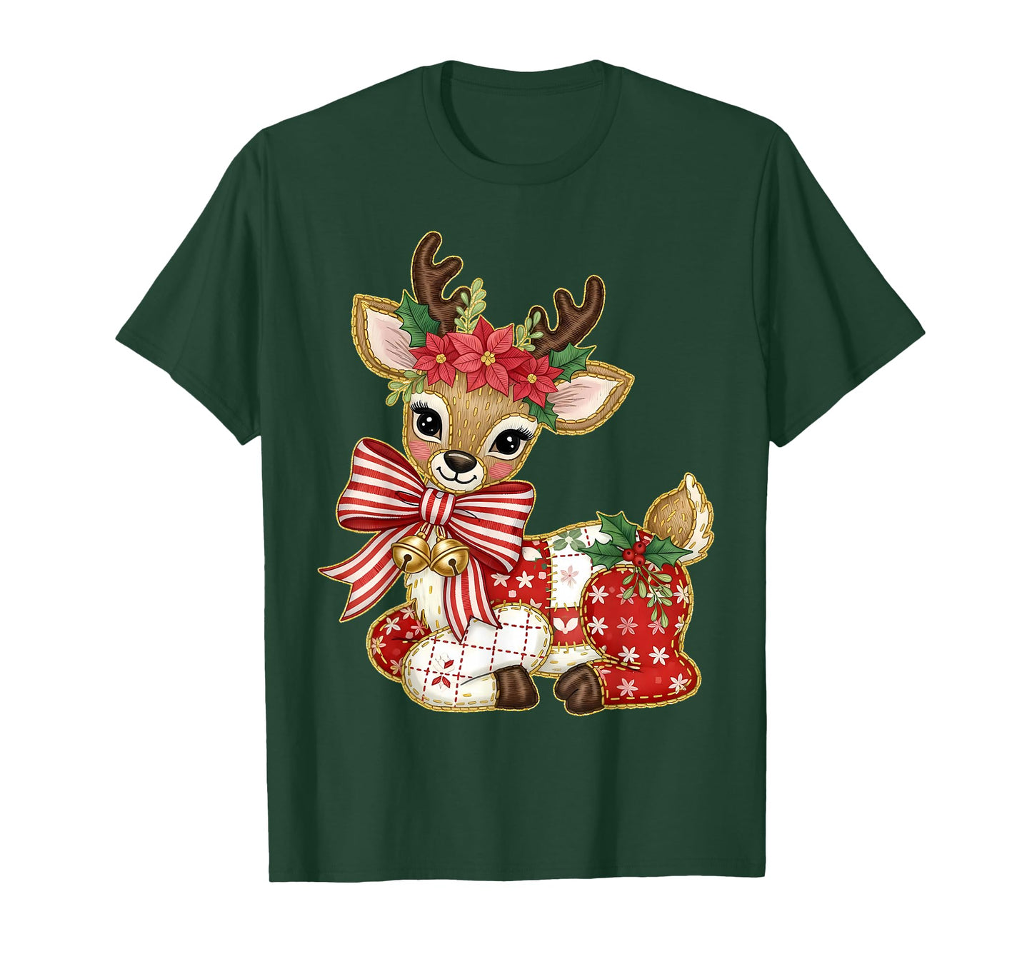 Patchwork Reindeer Preppy Girly Christmas Xmas Holiday Kids T-Shirt
