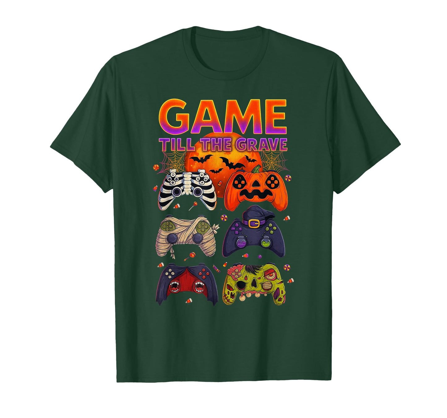 Game Till The Grave Halloween Funny Gamer Controller Pumpkin T-Shirt