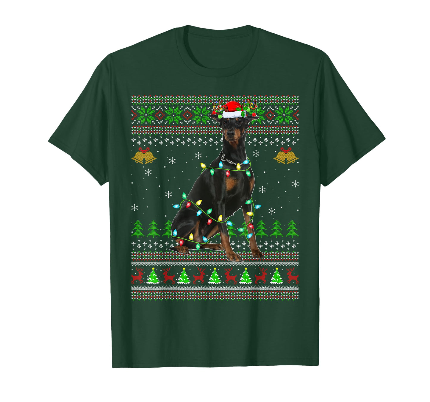 Doberman Dog Ugly Christmas Sweaters Holiday Santa Xmas T-Shirt