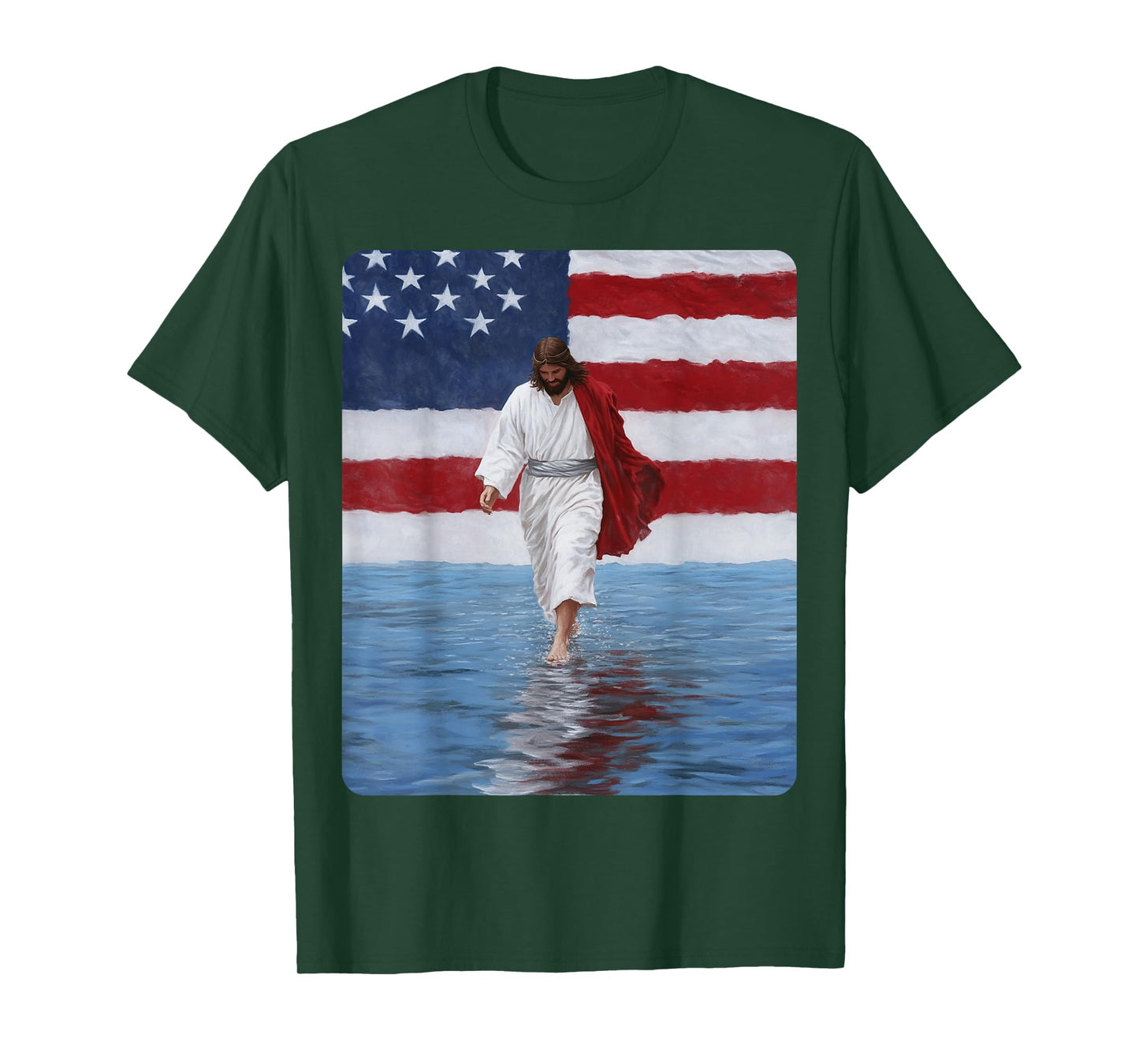 Jesus Walking On Water American Flag USA T-Shirt