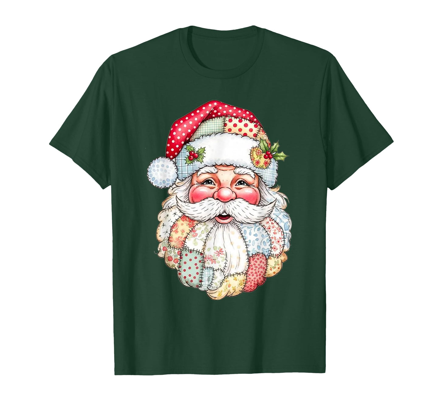 Trendy Patchwork Santa Claus Christmas Pink Patchwork Santa T-Shirt