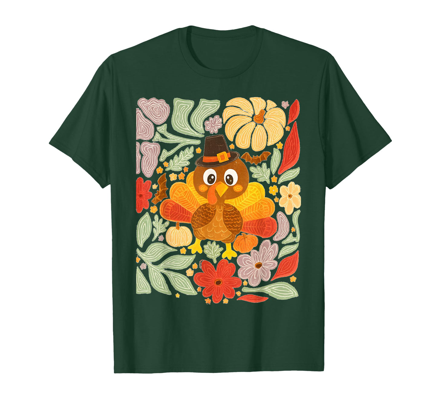 Boho Floral Fall Turkey Retro Pumpkin Thanksgiving Family T-Shirt