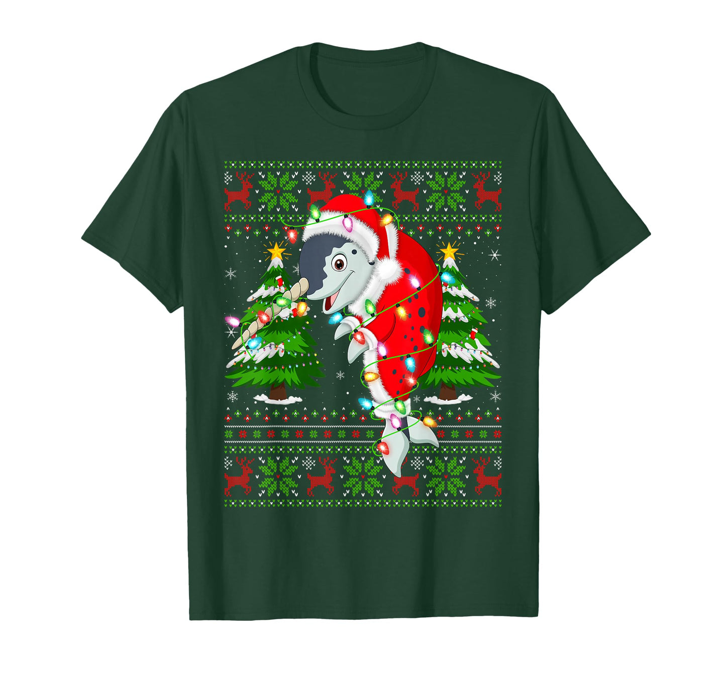 Narwhal Christmas Lights Santa Costume Ugly Xmas Sweaters T-Shirt