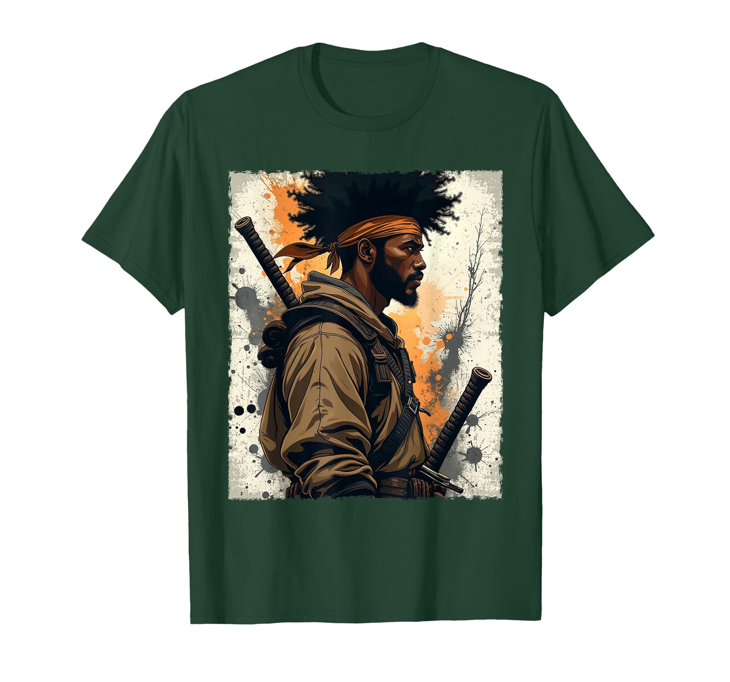 African Samurai Afro American Bushido Warrior Katana Vintage T-Shirt