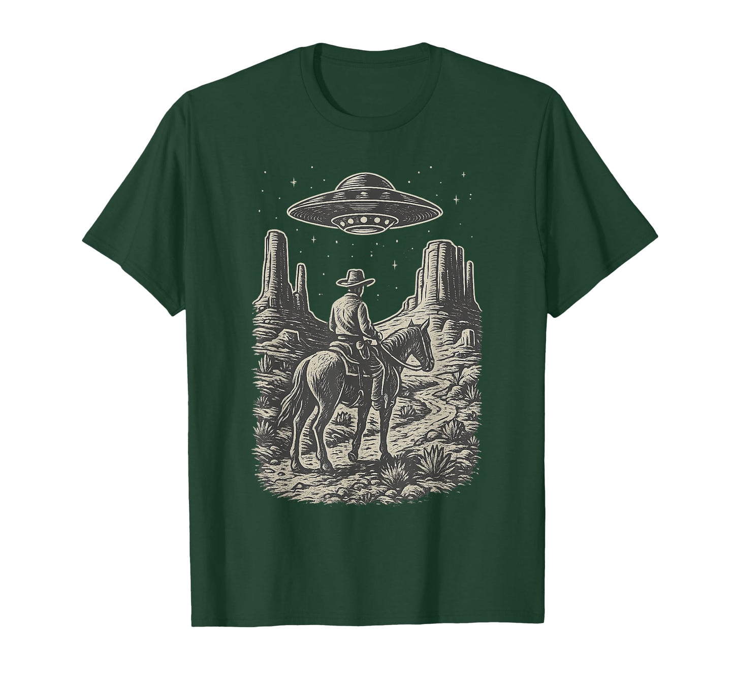 Vintage Western UFO Art Cowboy Alien Encounter T-Shirt