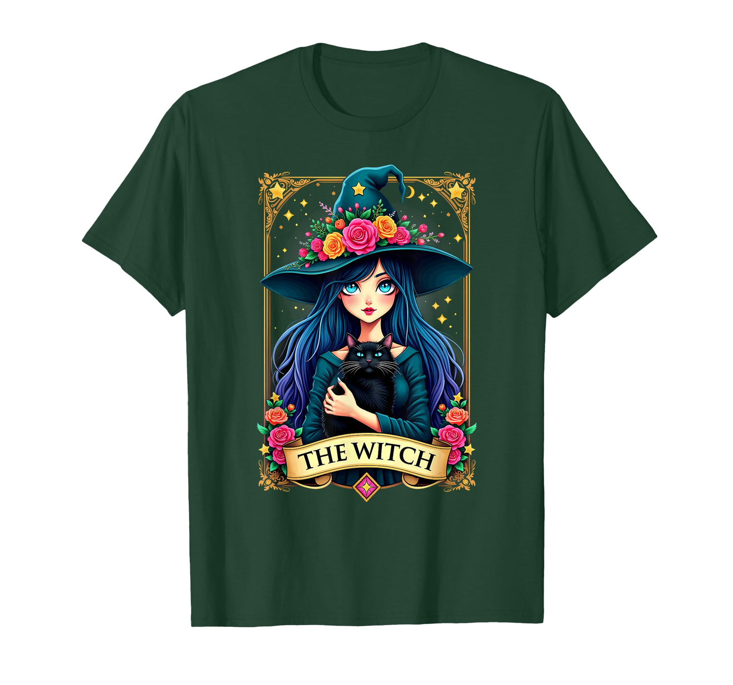 Gothic Tarot Card The Witch with Black Cat T-Shirt