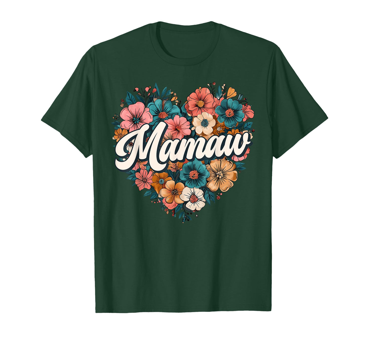 Mamaw Floral Heart Flower Mother's Day Vintage Retro T-Shirt