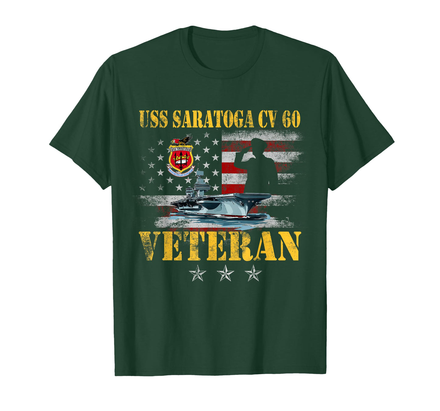 USS Saratoga CV-60 Aircraft Carrier Veteran US Flag Vintage T-Shirt