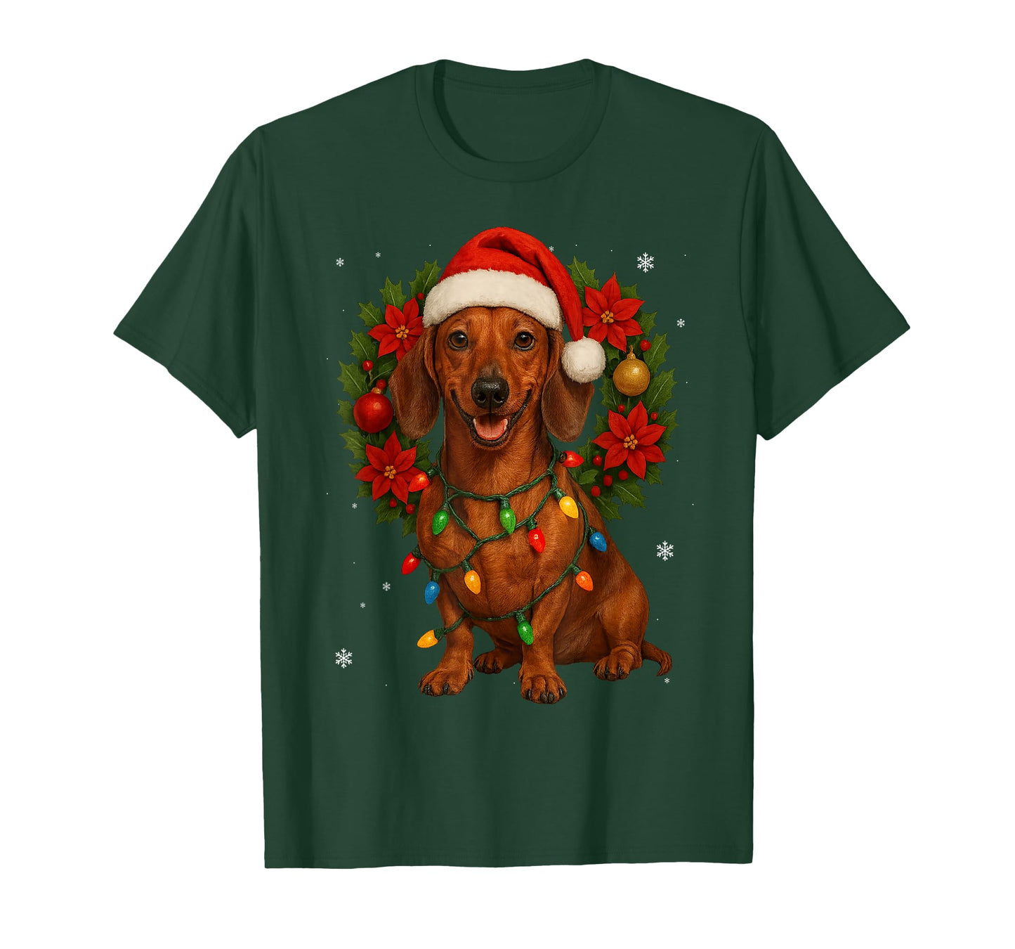 Christmas Dachshund Festive Dog Wreath Lights Xmas T-Shirt