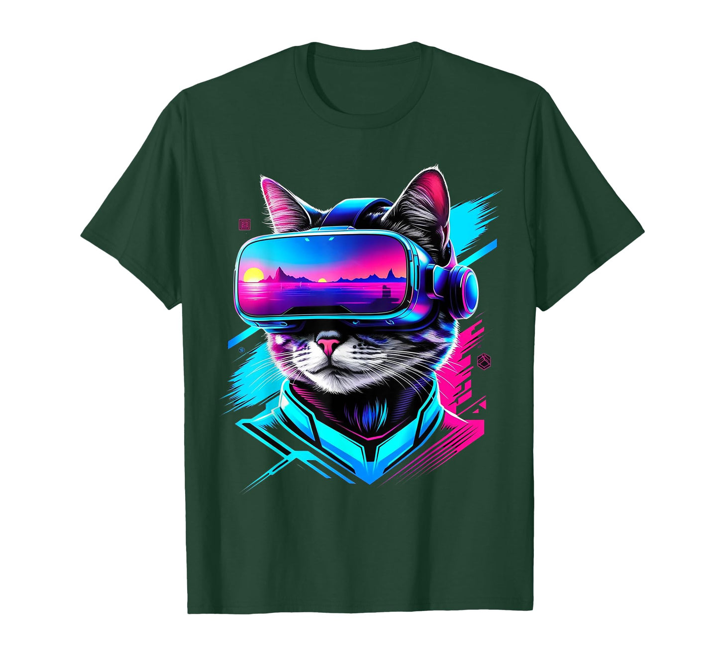 Funny VR Gamer Cat In VR Headset Virtual Reality Gaming T-Shirt for Men Women Girls Kids