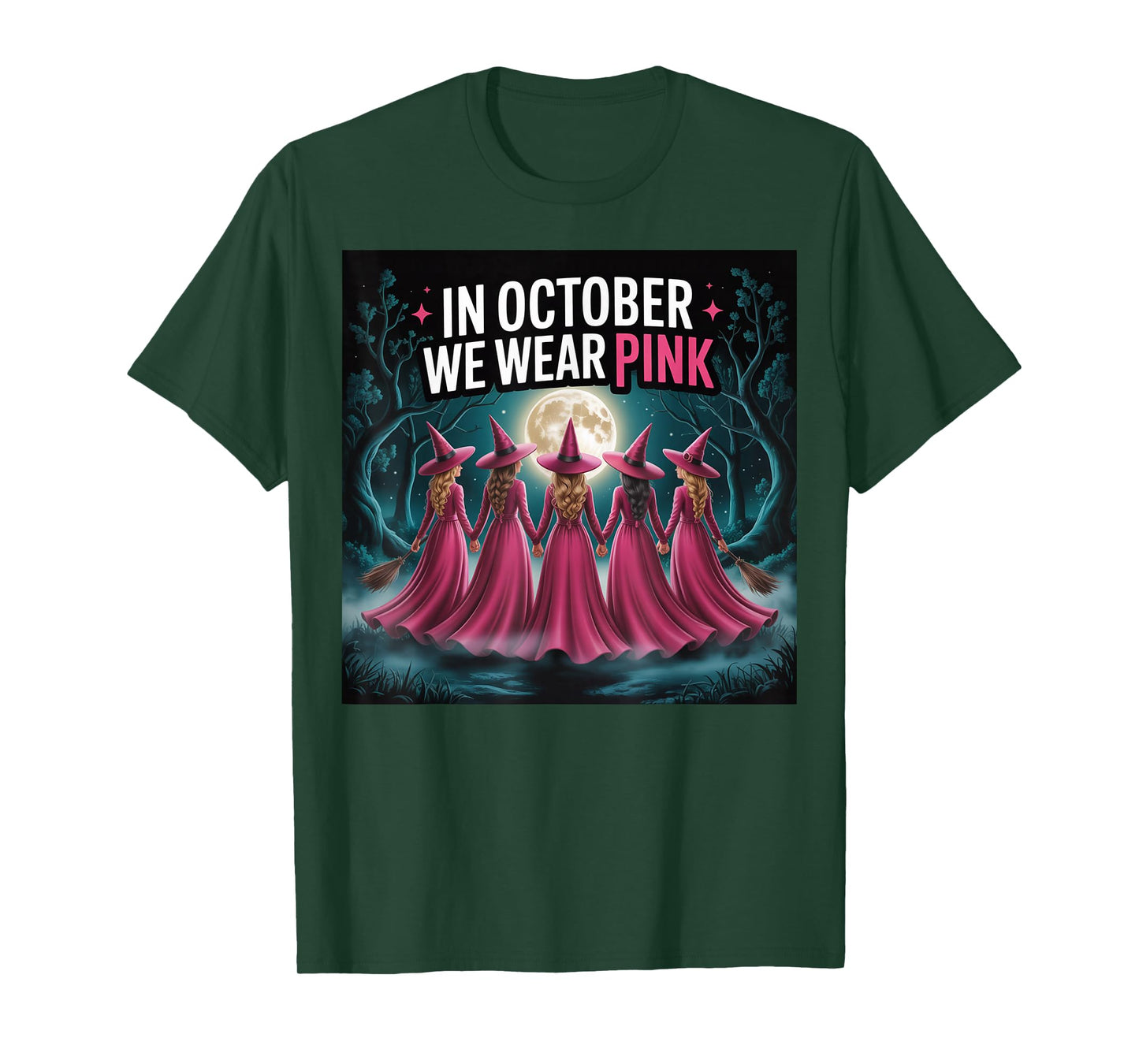 Halloween Breast Cancer Witch in October We Wear Pink T-Shirt
