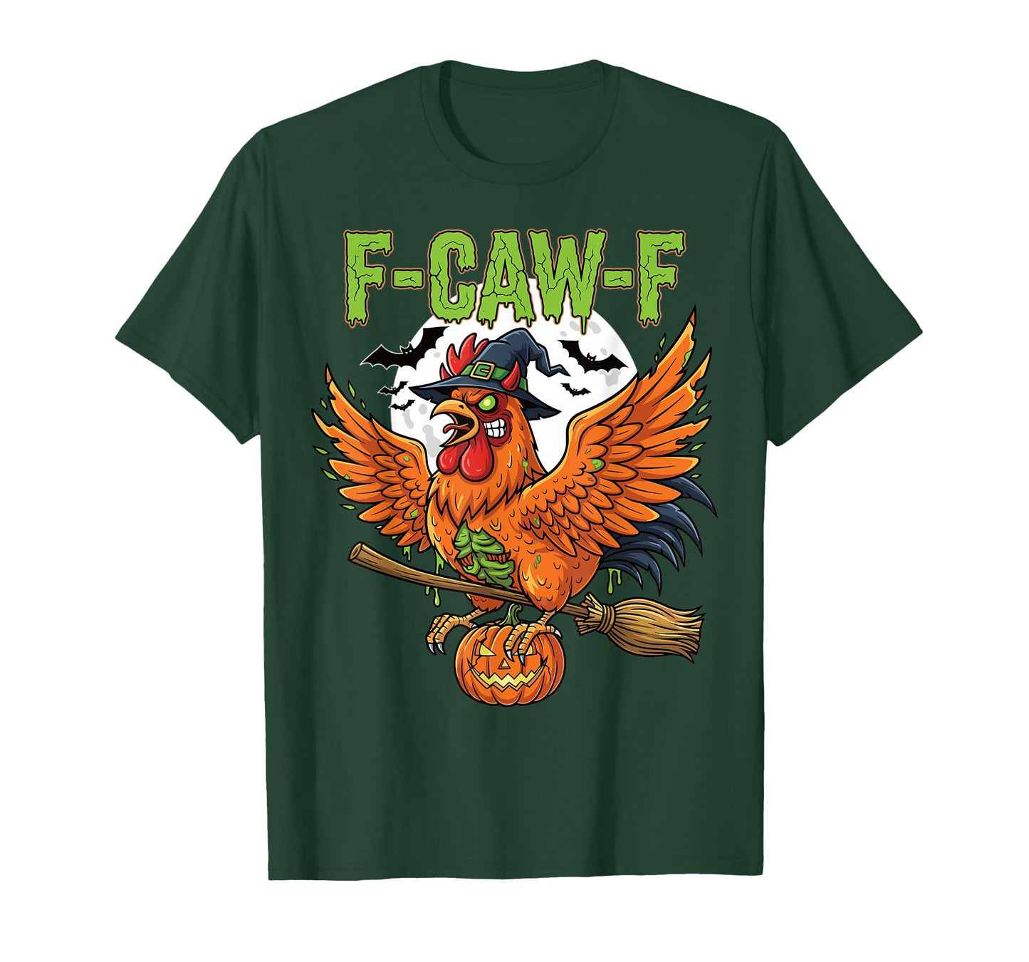 Halloween Chicken Witch Broom Pumpkin Flying T-Shirt