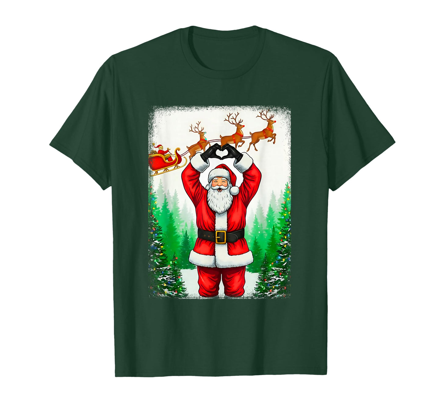 Funny Santa Clause Heart Hands Poster Christmas Men Boys T-Shirt