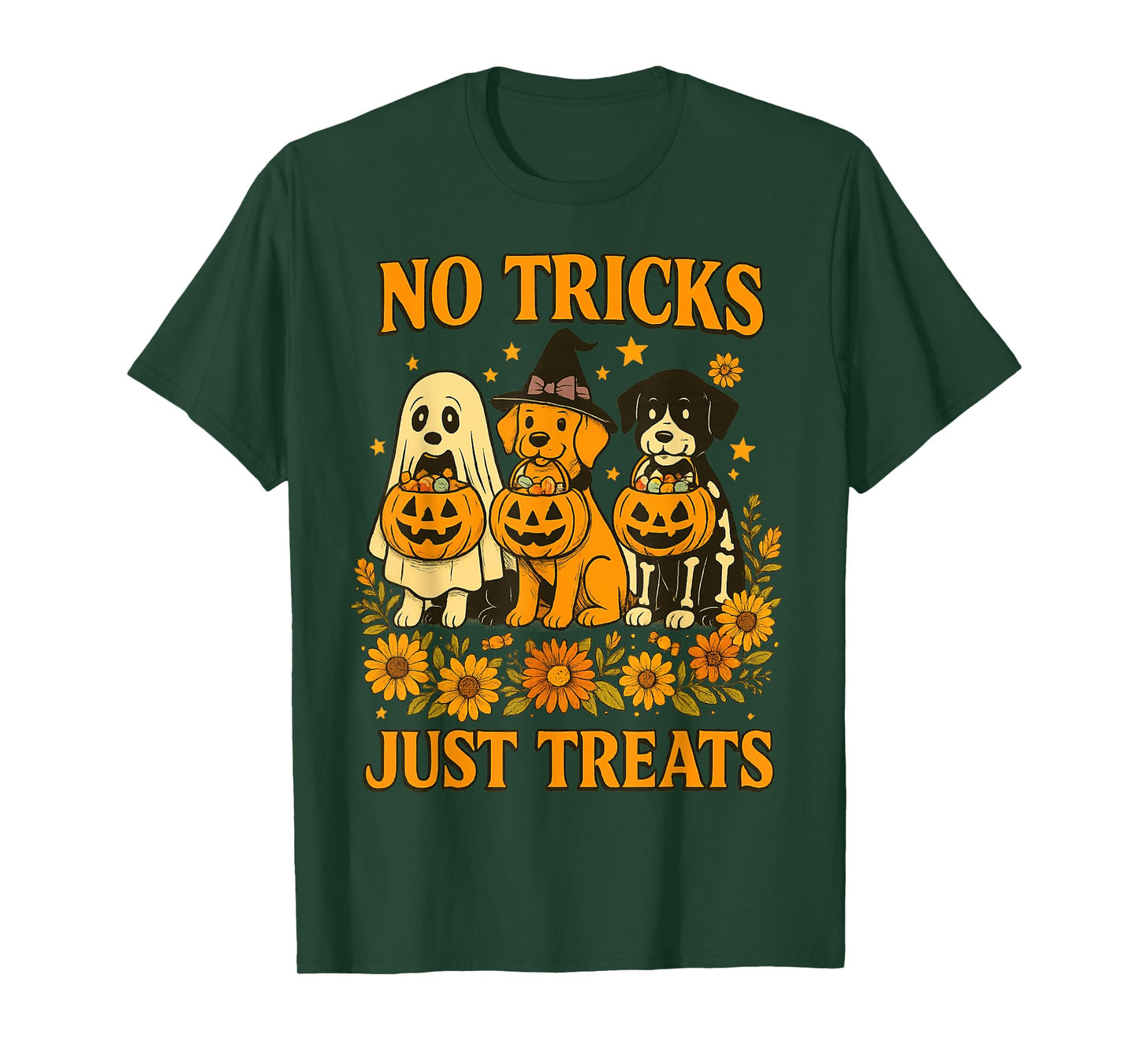 No Tricks Just Treats Halloween Dog Costume Ghosts Pumpkin T-Shirt