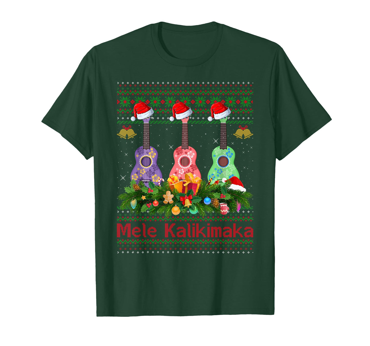 Mele Kalikimaka Ukulele Guitar Ugly Xmas Sweaters Christmas T-Shirt