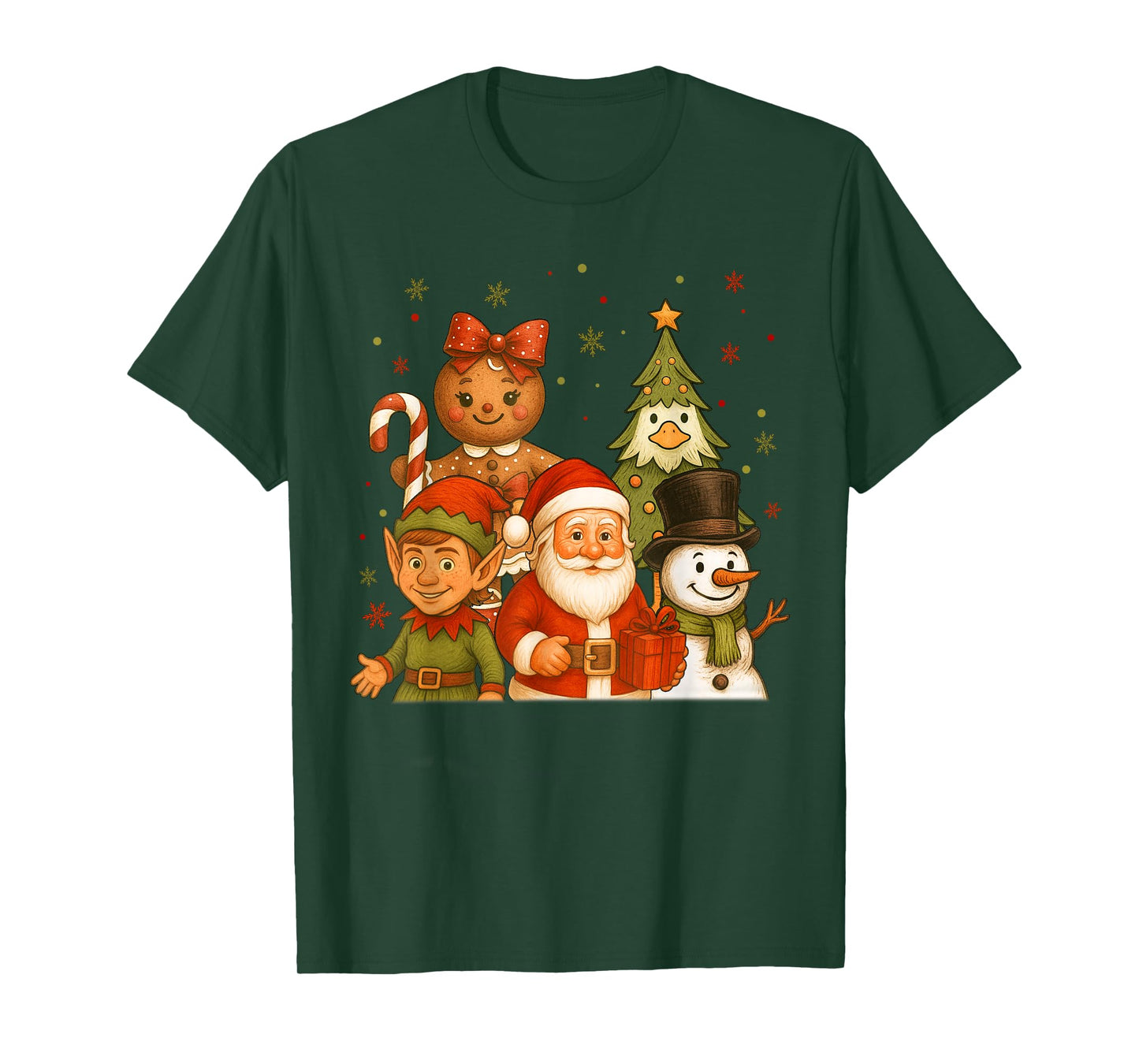 Retro Santa Elf Snowman Gingerbread Christmas Goose Tree Men T-Shirt