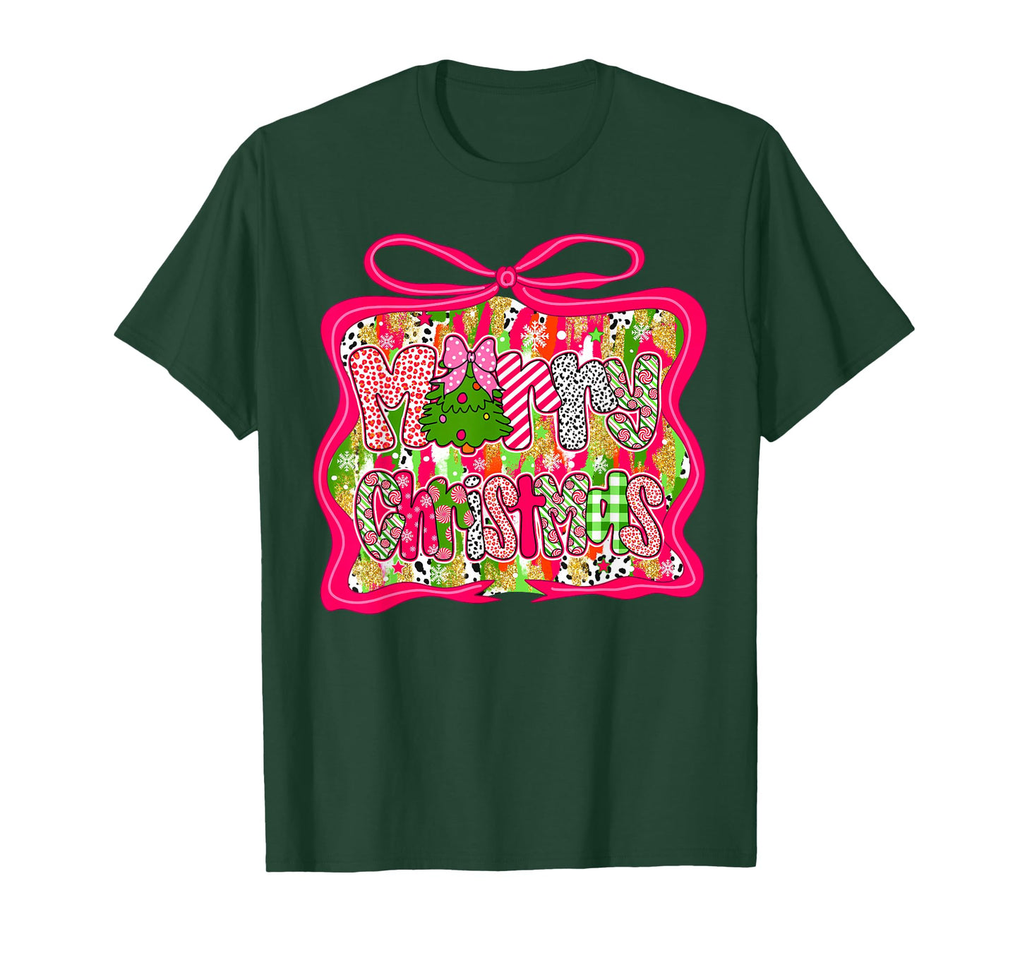 Preppy Coquette Bow Merry Christmas Girl Women Colorful T-Shirt