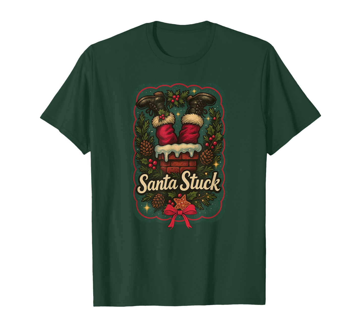 Santa Stuck Funny Christmas Chimney Holiday Graphic T-Shirt