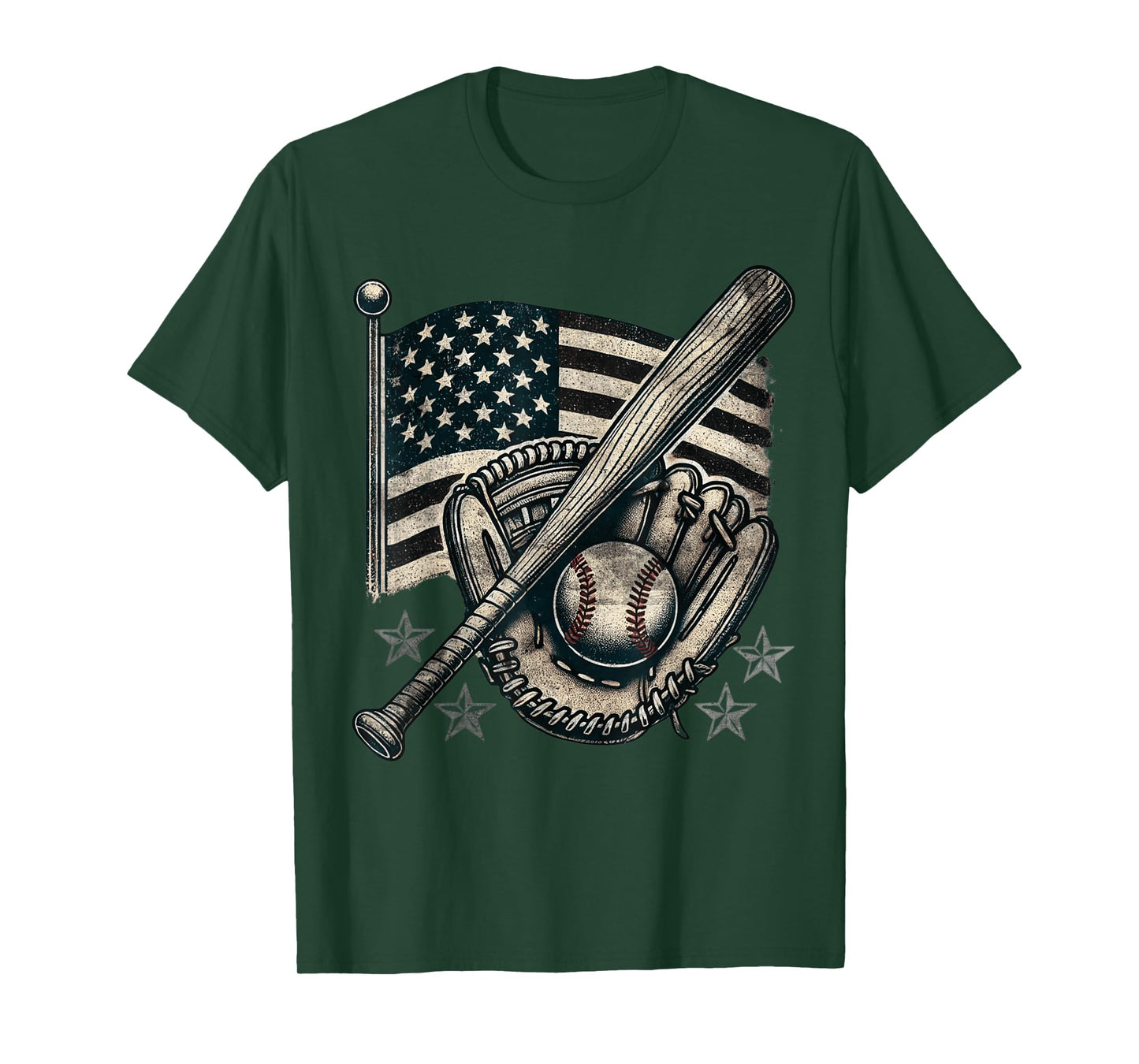 Vintage Baseball American Flag Player Funny Baseball T-Shirt
